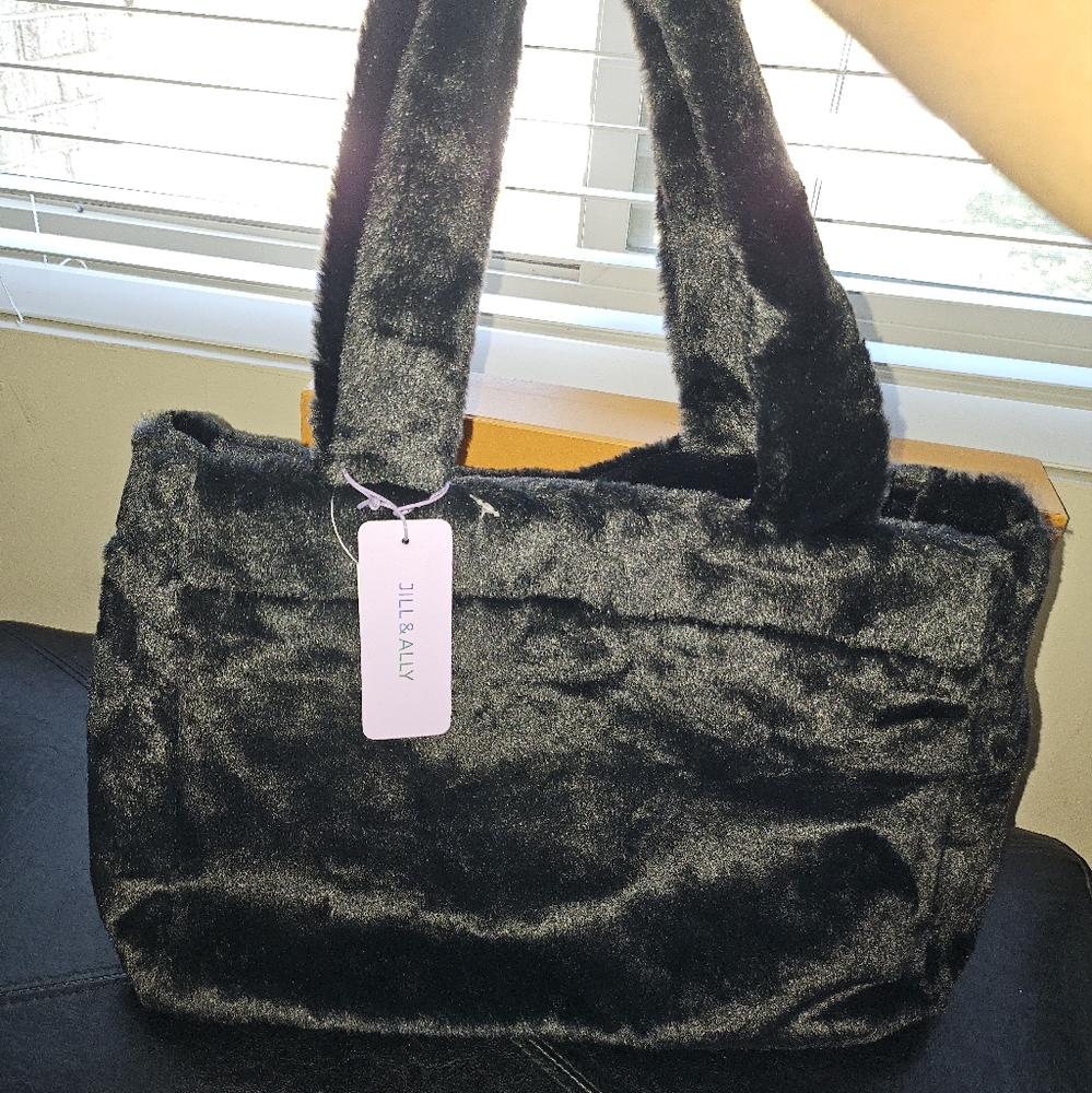 Black Faux Fur Tote Bag